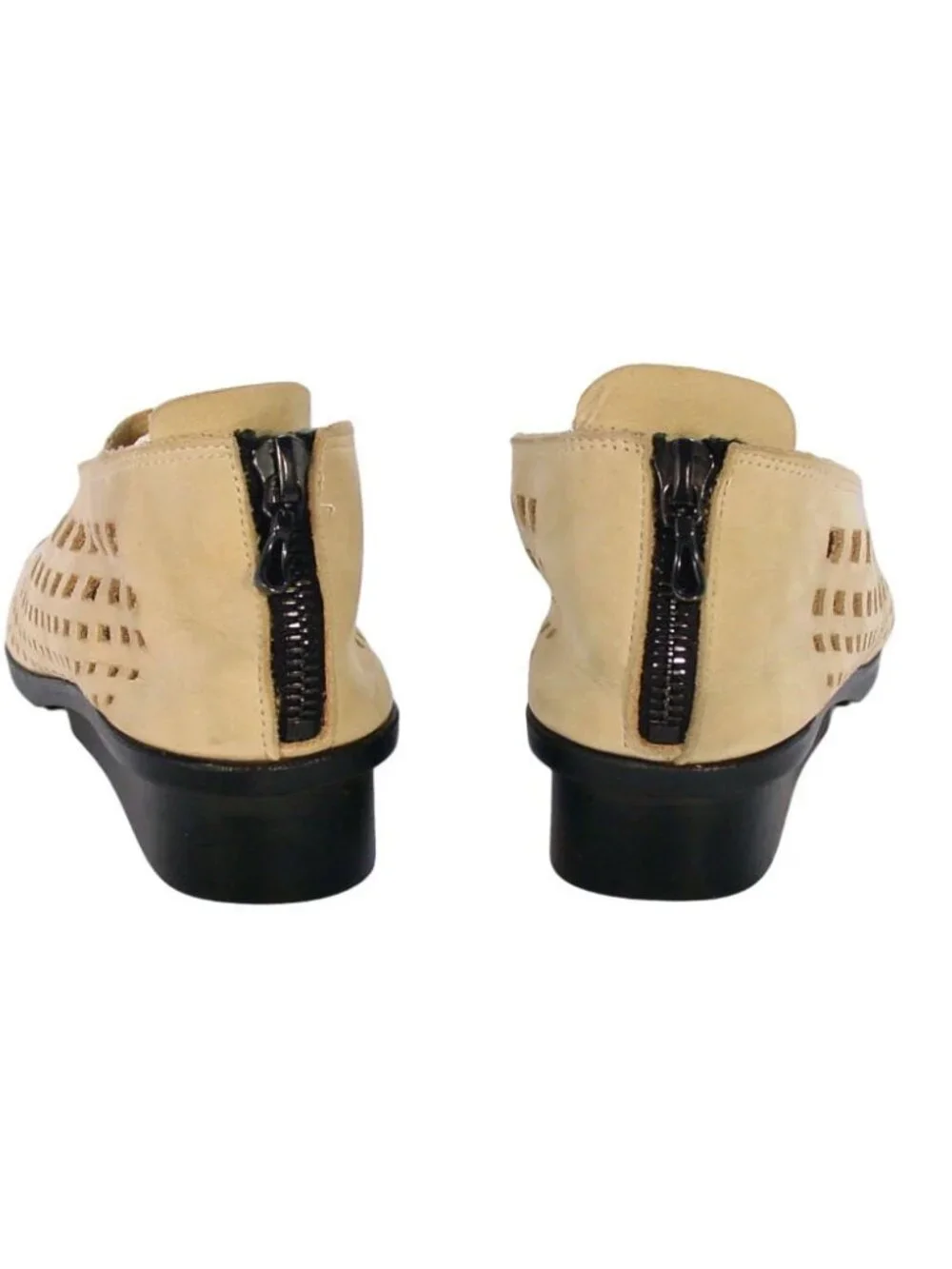 ARCHE $295 Vintage Nubuck Lattice Low Wedge Heel Zip Shoes 38/8 - Made in FRANCE - Picture 6 of 11